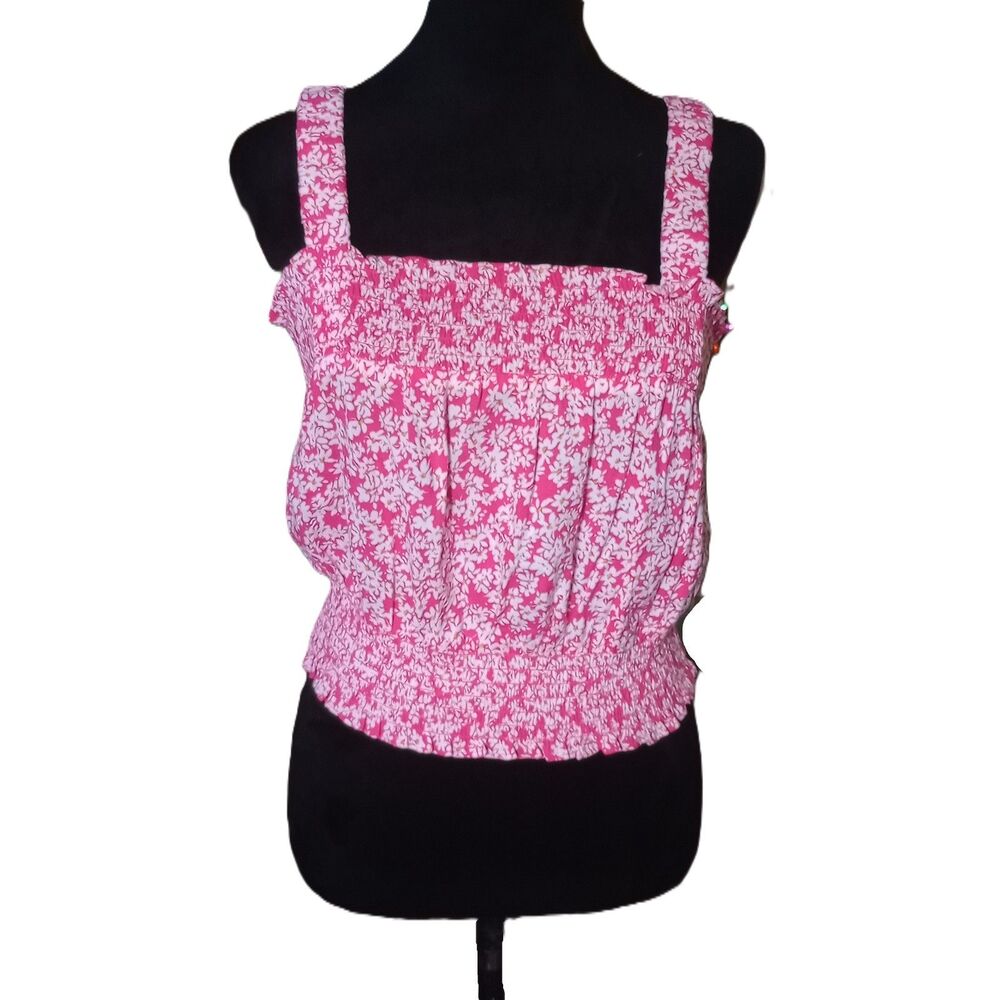 1. State Women's M Pink & White Floral Smocked Crop Top